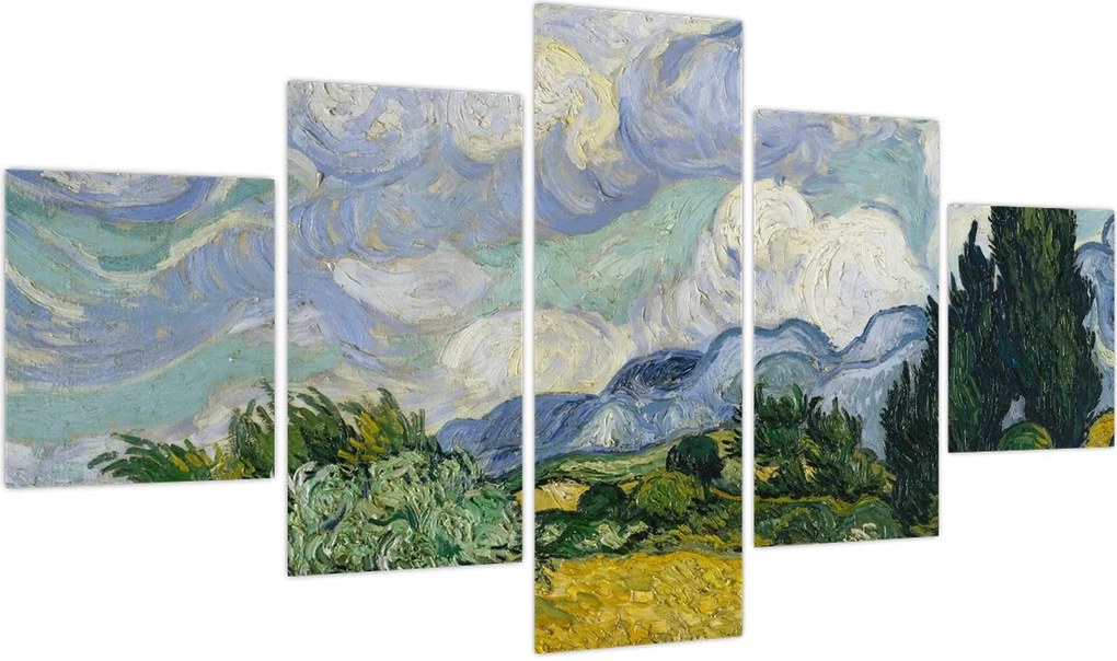 Obraz - Vincent van Gogh, Wheat Field with Cypresses, reprodukcje (125x70 cm)