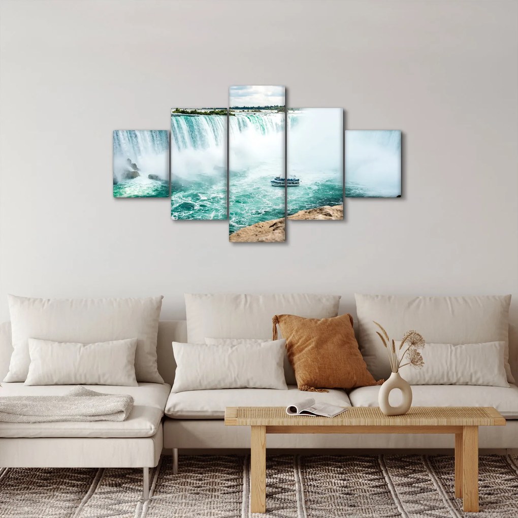 Obraz wodospadów z łodzią (125x70 cm)