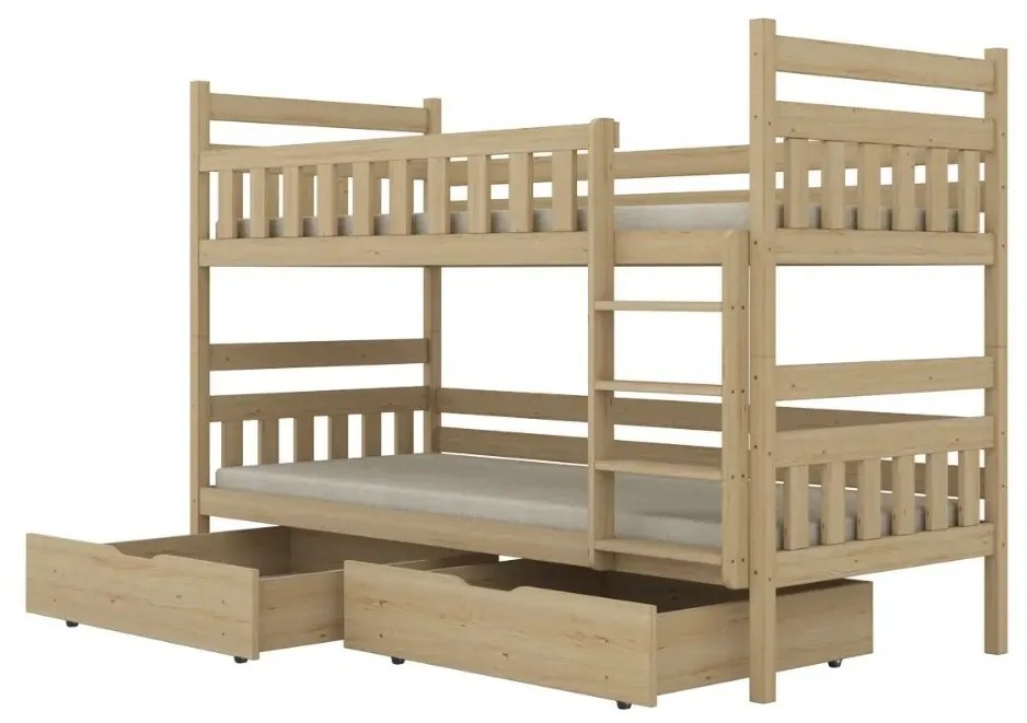 Łóżko piętrowe BARTEK 200x80 sosna nielakierowana drewniane z szufladami KOCOT KIDS