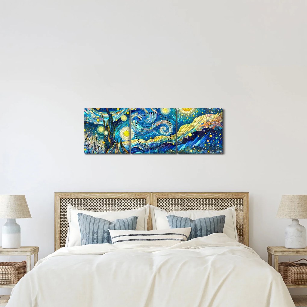 Obraz – Mozaika gwiaździstej nocy (z zegarem) (90x30 cm)