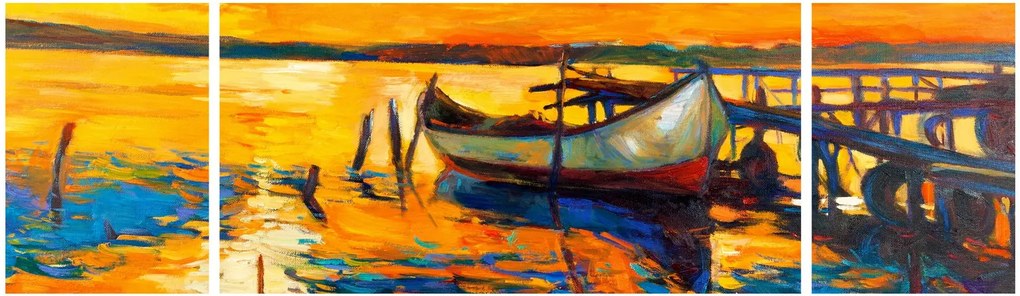 Obraz - Łódź o zachodzie słońca (170x50 cm)