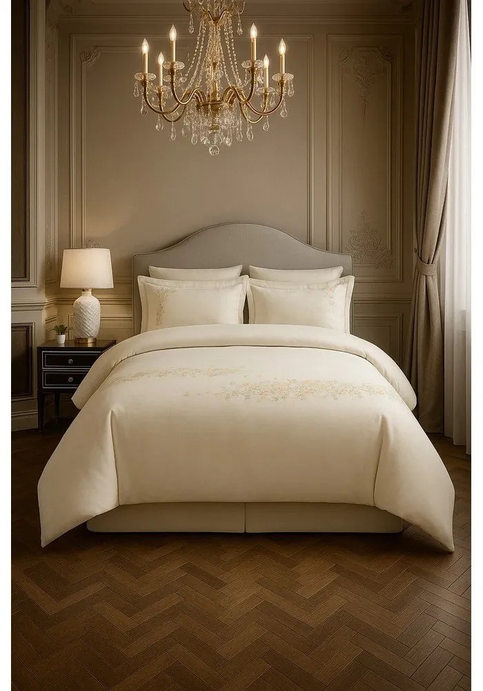 Kremowa pościel jednoosobowa z satyny bawełnianej z prześcieradłem/6-częściowa 140x200 cm Maison Bloom – Mila Home Luxury