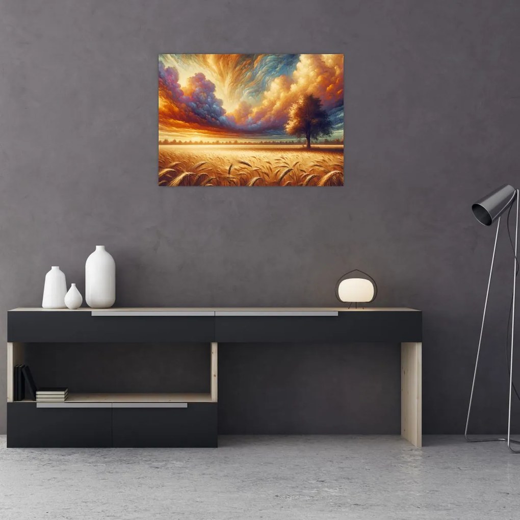 Obraz na szkle – Drzewo na polu (70x50 cm)