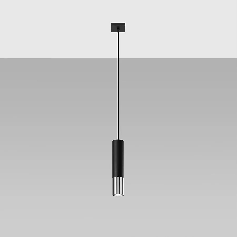 Lampy wiszące nowoczesny Zarpex, stal - 1 źródło światła 4000K - L.8 x H.100 cm - czarny/chrom