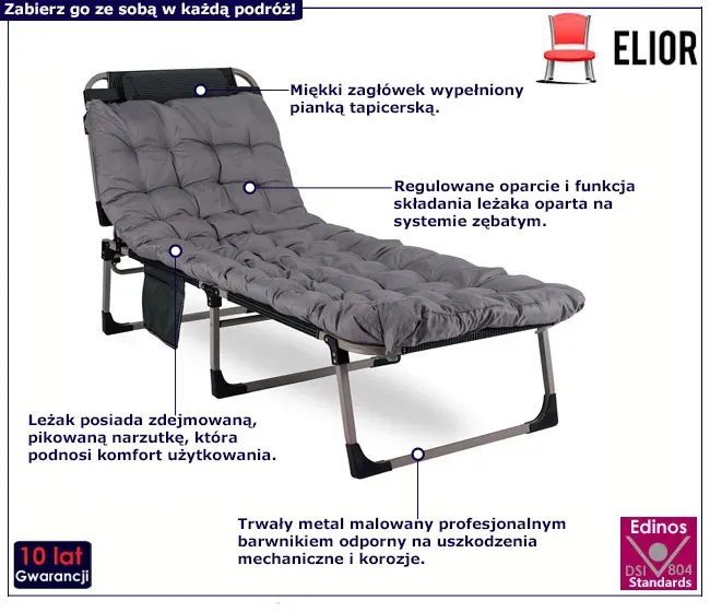 Leżak ogrodowy z zagłówkiem i  regulacją oparcia - Holdi