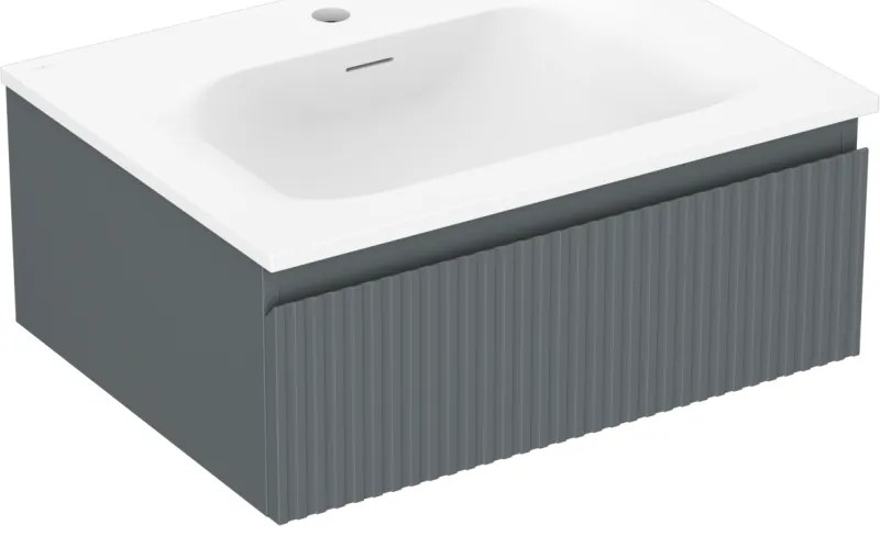 Mexen Rivel szafka łazienkowa 60 cm z umywalką Vela, 1 szuflada, ryflowana , grafit mat/biała mat - 91A20-06023-1-BF66-W23M01