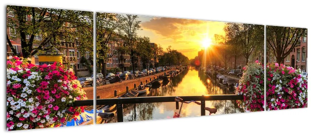 Obraz - Wschód słońca w Amsterdamie (170x50 cm)