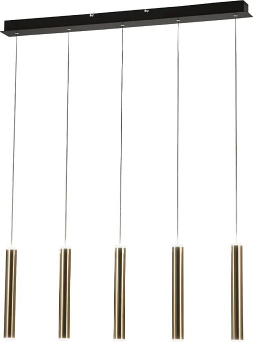 Lampa wisząca Fabas Luce Prado z 5 źródłami światła - 33 W, ściemnialna, LED - mosiężna, liniowa