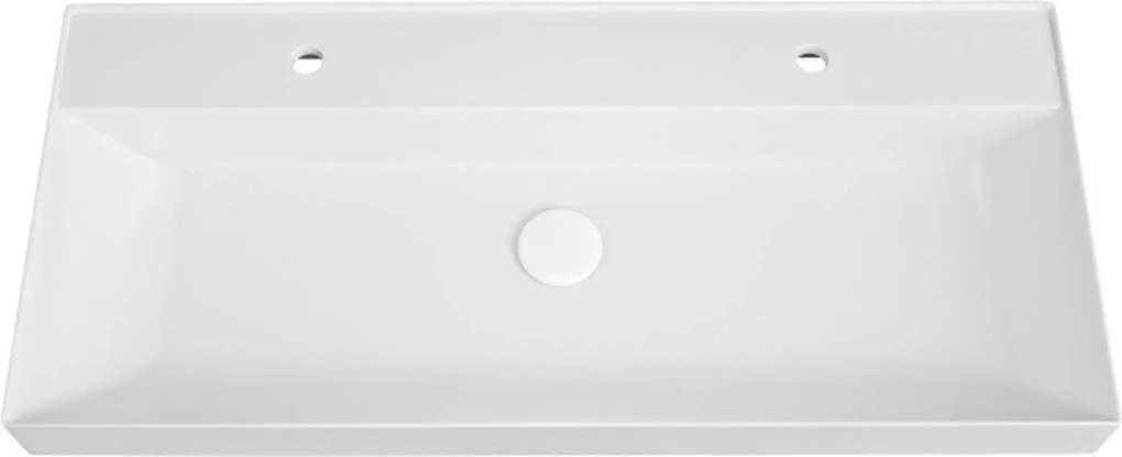 Umywalka z konglomeratu blatowa prostokątna biała NAVI | Różne rozmiary | Z otworem na baterię lub bez : Otwory na baterię - Jeden otwór, Rozmiar - 100 x 45 cm