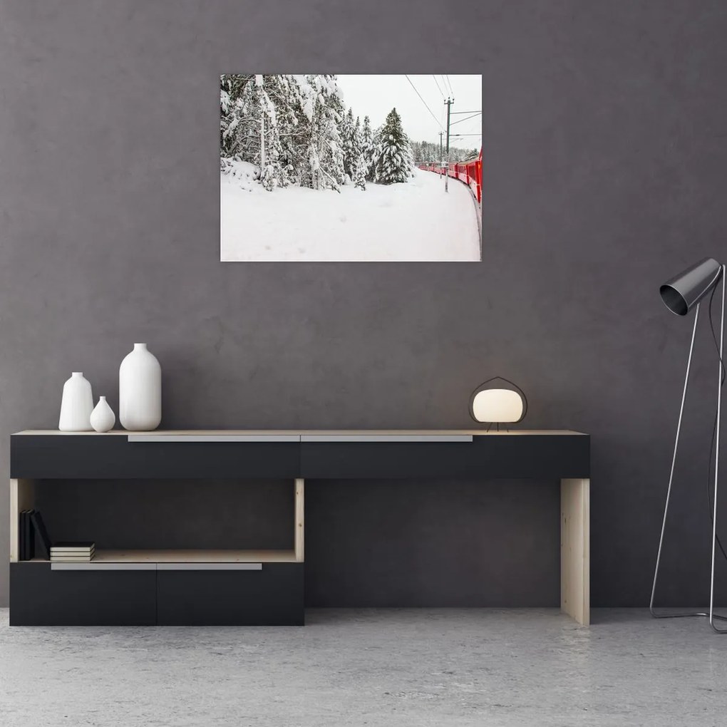 Obraz - Pociąg w zaśnieżonym krajobrazie (70x50 cm)