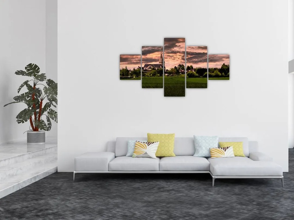 Obraz krajobrazu z kościołem (125x70 cm)