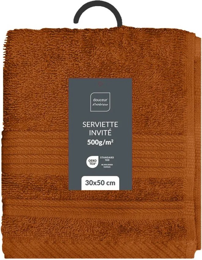 Bawełniany ręcznik frotte w kolorze terakoty 30x50 cm Tendresse – douceur d'intérieur