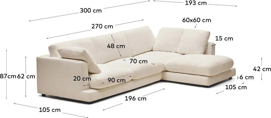 Beżowy narożnik z tkaniny szenilowej (prawostronny/z szezlongiem) Gala – Kave Home