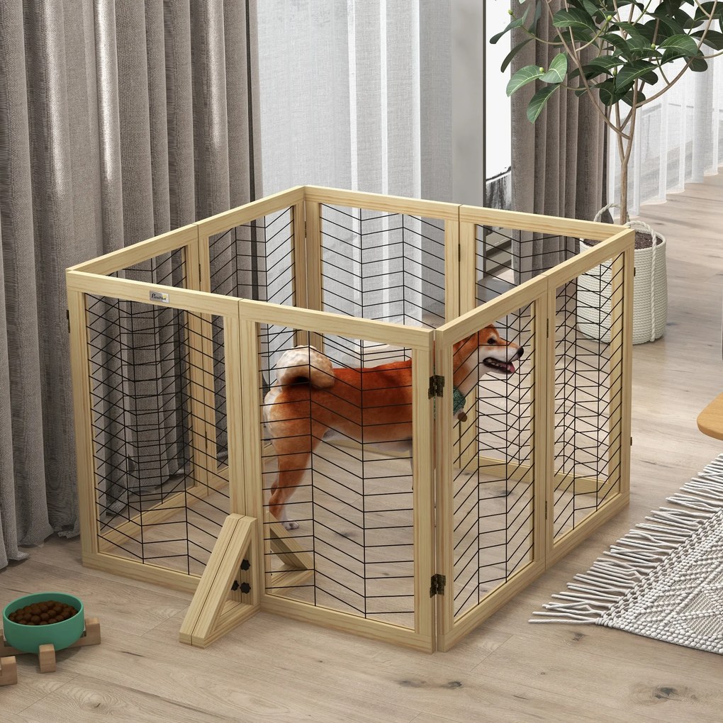 PawHut Brama dla psa, ochraniacz schodowy, panelowana, z drewna sosnowego, 375 cm x 44 cm x 70 cm, Naturalne