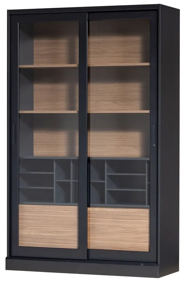 Czarno-naturalna witryna z litego drewna sosnowego z drzwiami przesuwnymi 125x200 cm James – WOOOD