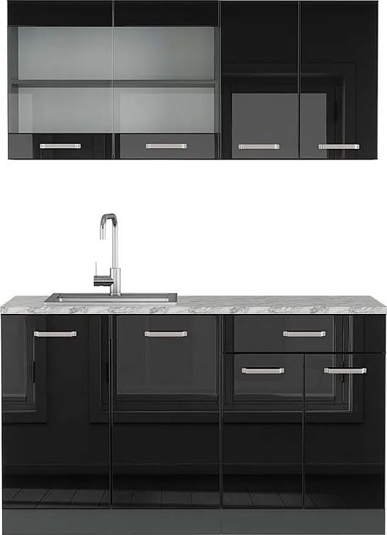 Pojedyncza kuchnia czarny/antracyt o wysokim połysku 140x60x81.6 r-line