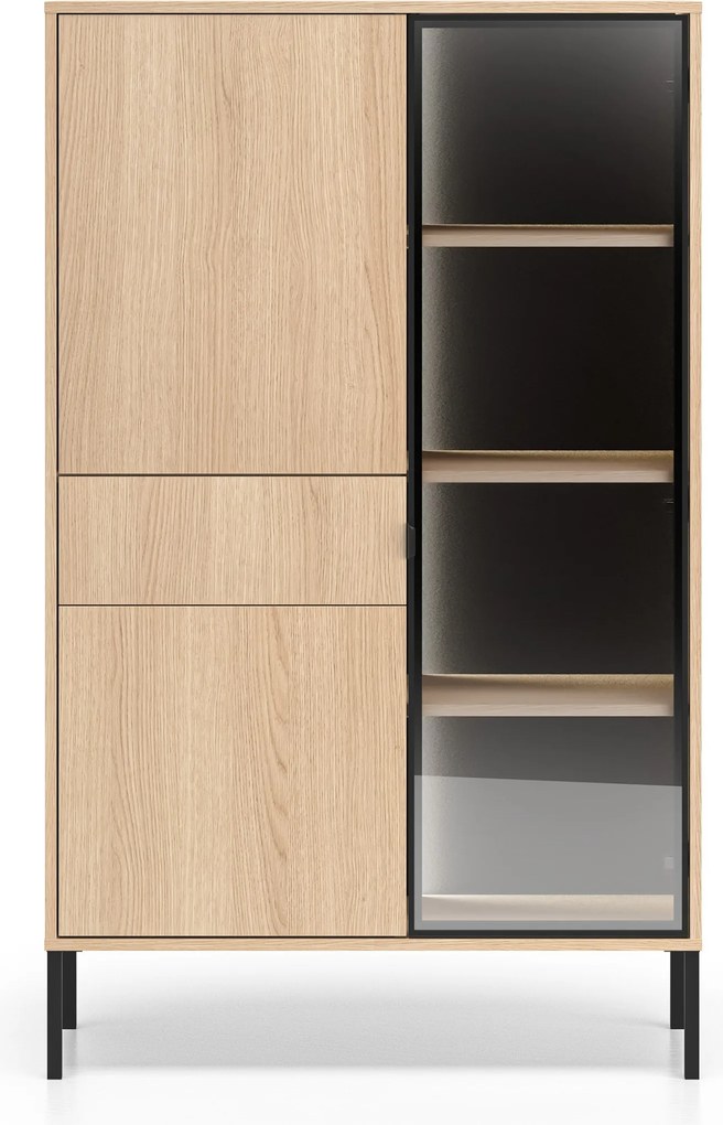 Witryna wysoka Harmona 92 cm z szufladą i oświetleniem - dąb lindberg