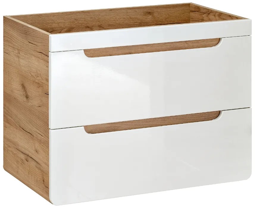 Szafka łazienkowa wisząca  pod umywalkę w kolorze naturalnym i białym – 80 cm – ARUBA