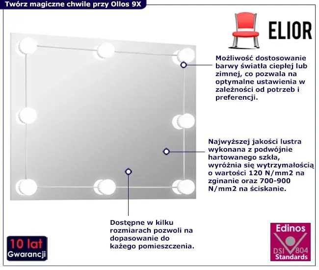 Prostokątne podświetlane lustro LED 100x60 cm - Ollos 9X