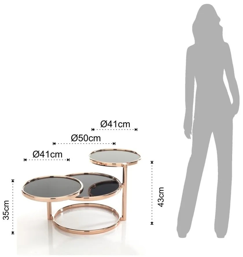 Stolik obrotowy w kolorze miedzi z czarnym blatem Tomasucci Tree Rings Cooper, ⌀ 50 cm