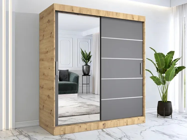 Szafa przesuwna 180 cm dąb artisan + antracyt - Ebia 5X