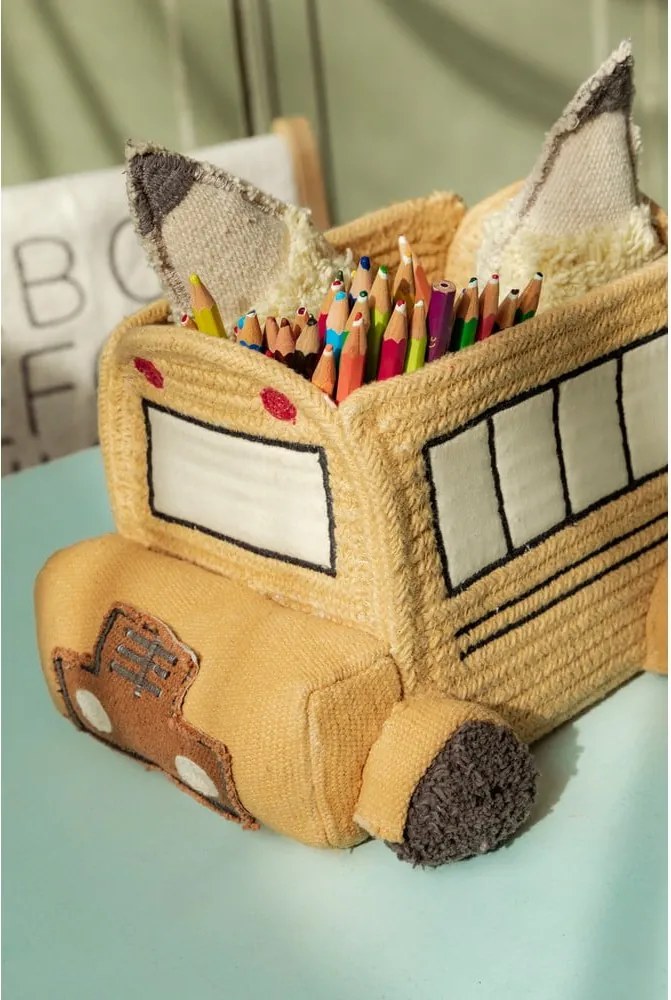 Tekstylny dziecięcy kosz na zabawki w kolorze ochry 22x19x15 cm School Bus – Lorena Canals
