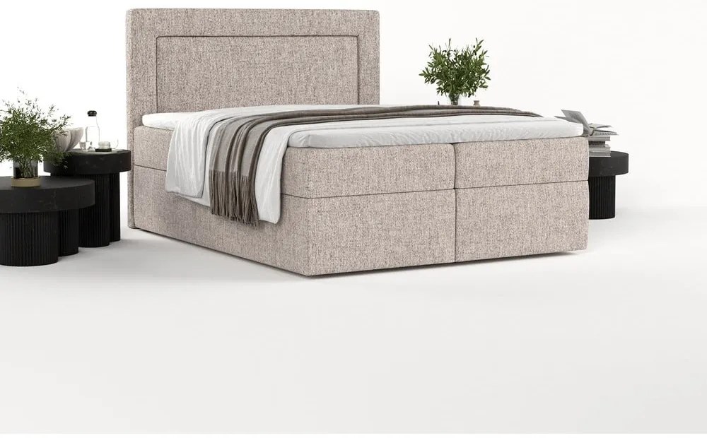 Jasnobrązowe łóżko boxspring ze schowkiem 140x200 cm Imagine – Maison de Rêve