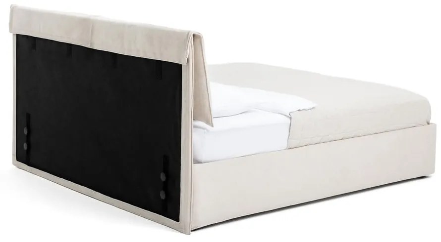 Beżowe tapicerowane łóżko dwuosobowe z miejscem do przechowywania z materacem/kratką 160x200 cm Thessa Pillow - Bonami Selection