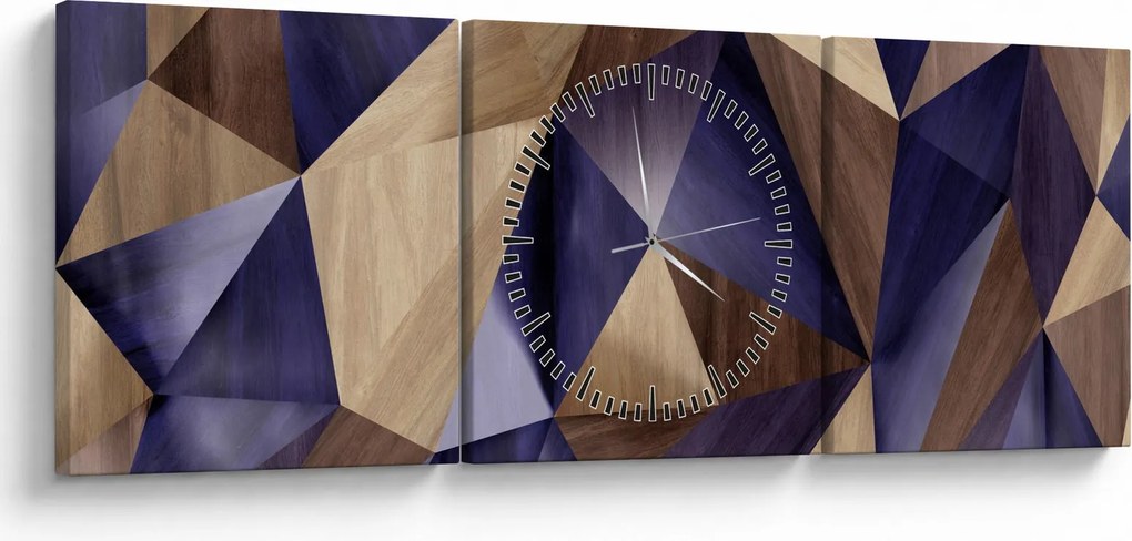 Obraz - 3D drewniane trójkąty (z zegarem) (90x30 cm)