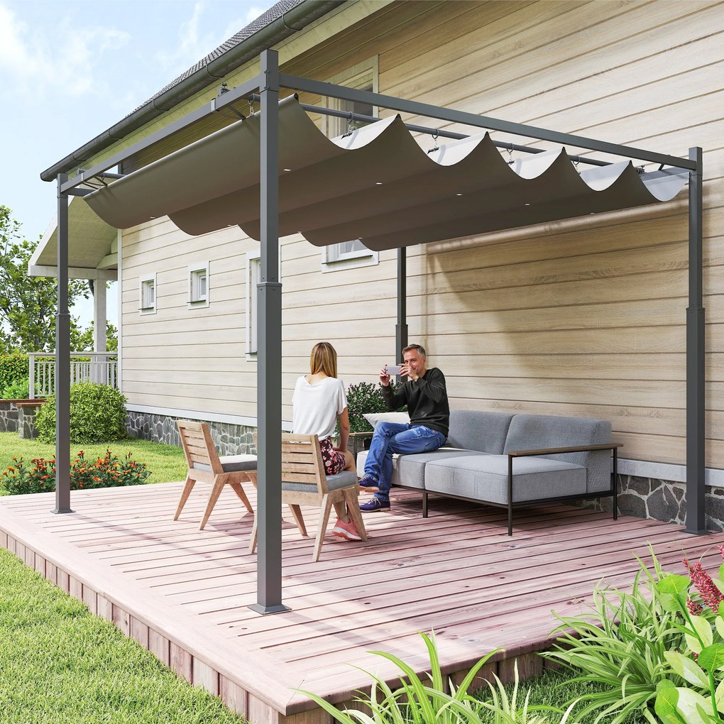 Outsunny Pergola ok. 3x3 m wolnostojące zadaszenie tarasu z rozsuwanym dachem, magnetyczna podkładka, słup 8 cm, odporne na UV | Aosom PL