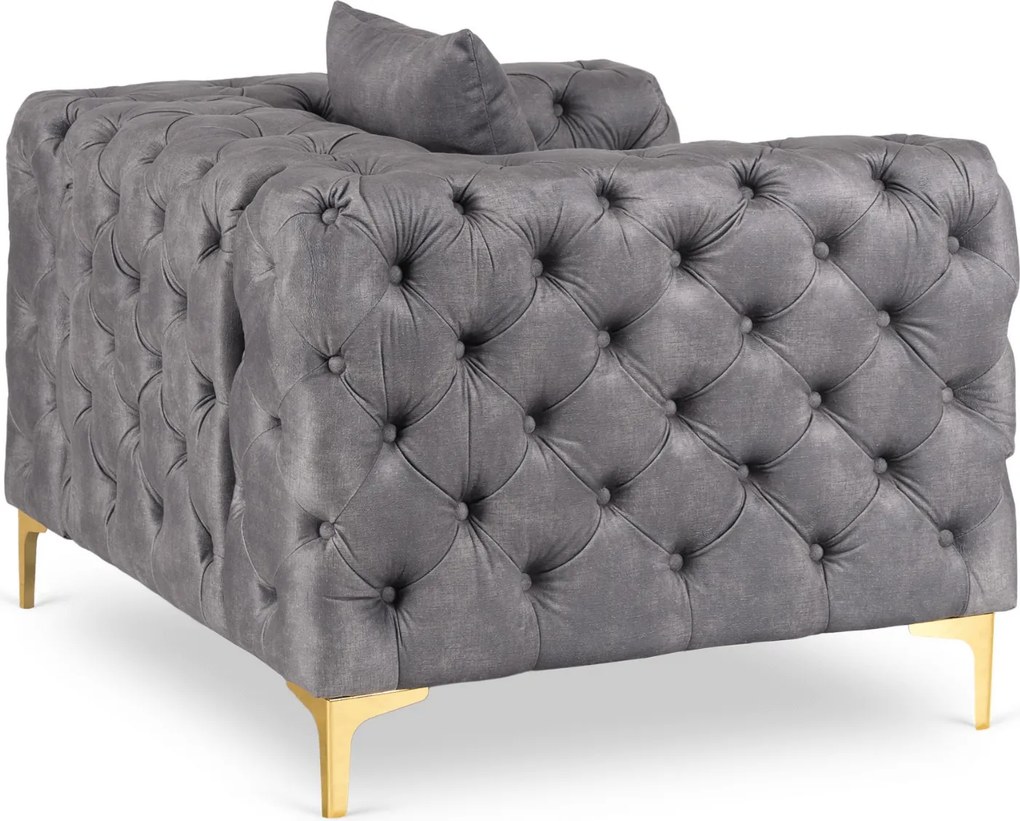 Fotel Wypoczynkowy SORRENTO 1S Szary Welurowy Nowoczesny Glamour