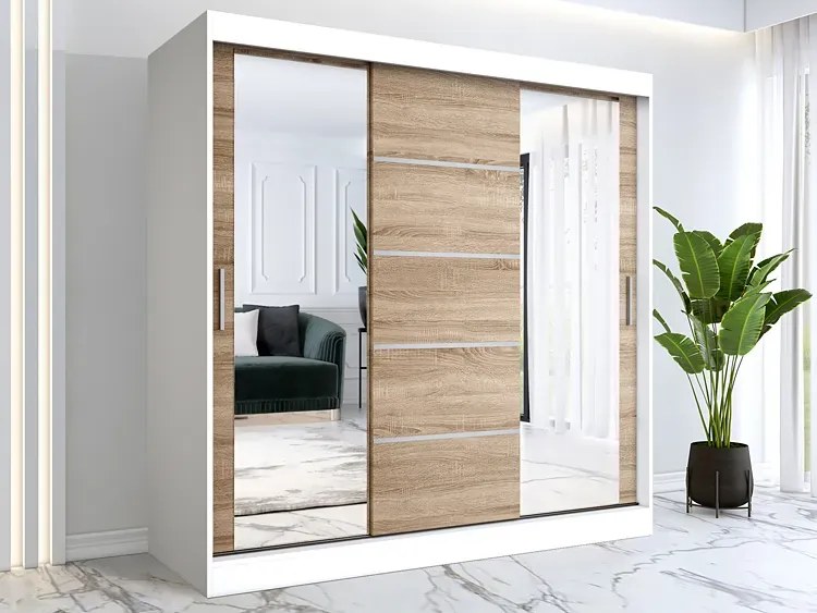 Szafa przesuwna 200 cm biały + dąb sonoma - Ebia 6X
