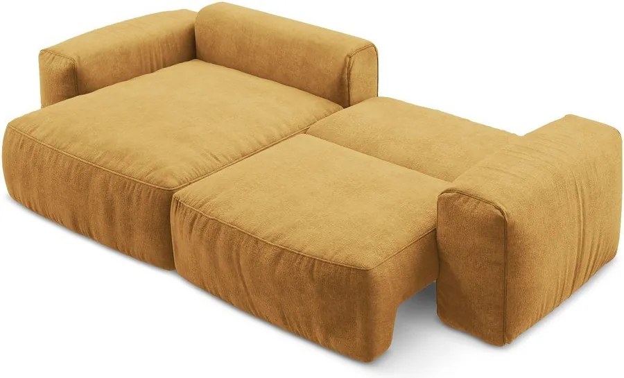 Musztardowy rozkładany narożnik z tkaniny szenilowej (lewostronny/z szezlongiem) Kuki – Makamii