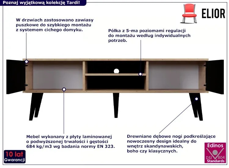 Nowoczesna szafka RTV dąb artisan + czarny - Dubby 5X 160 cm
