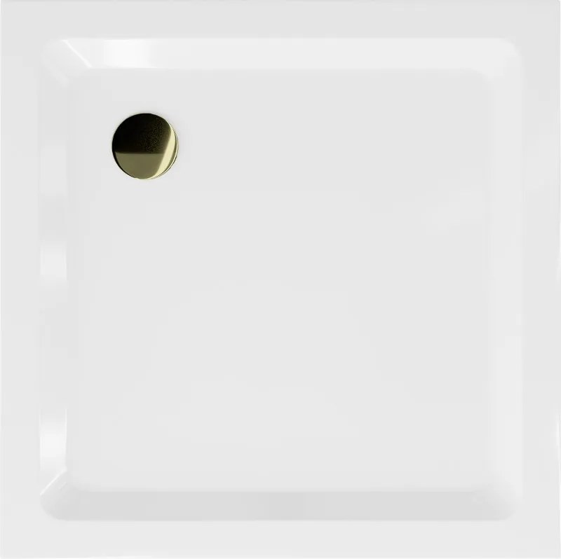 Mexen Flat brodzik kwadratowy slim 80 x 80 cm, biały, syfon złoty - 40108080G