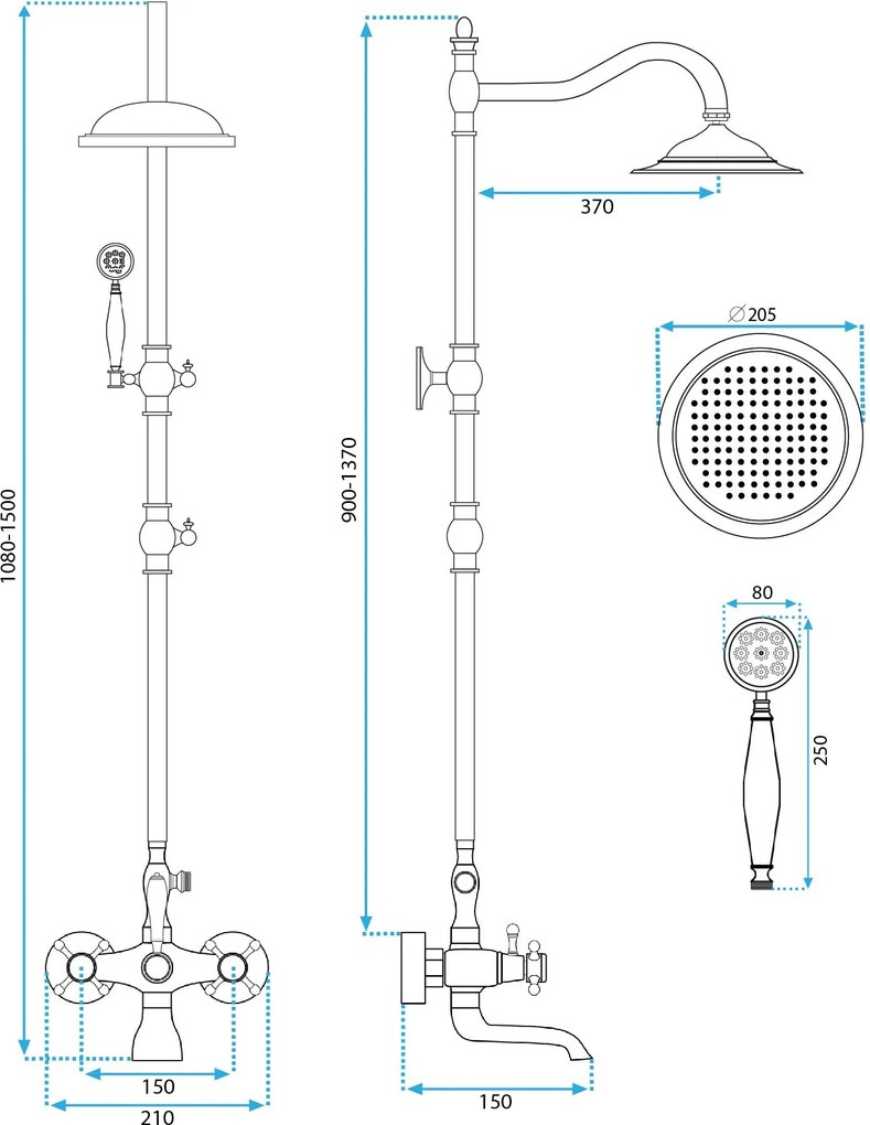 Zestaw prysznicowy natryskowy z wylewką Rea Retro Postarzany Czarny