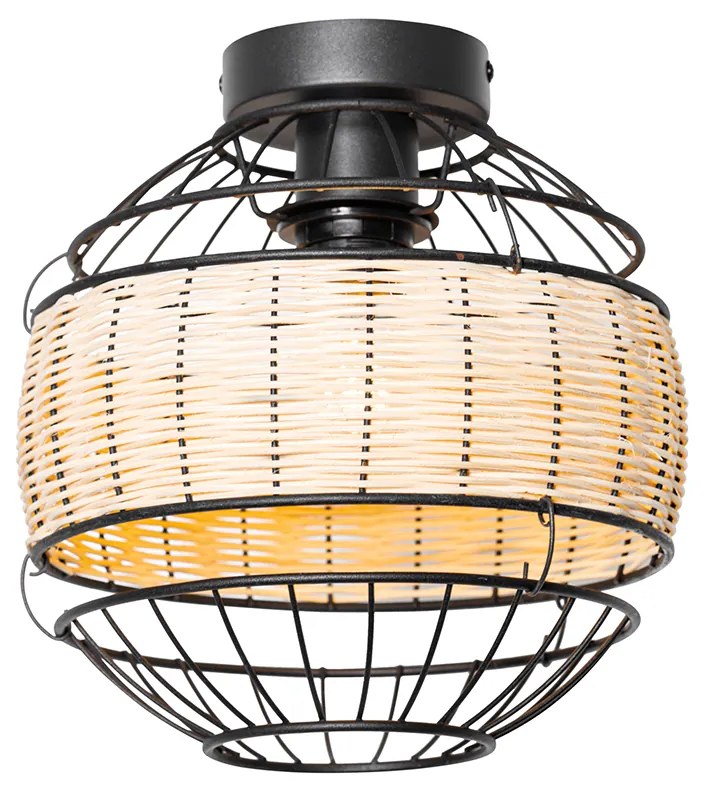 Orientalna lampa sufitowa czarna z rattanu 25 cm - EmirKolonialny Oswietlenie wewnetrzne
