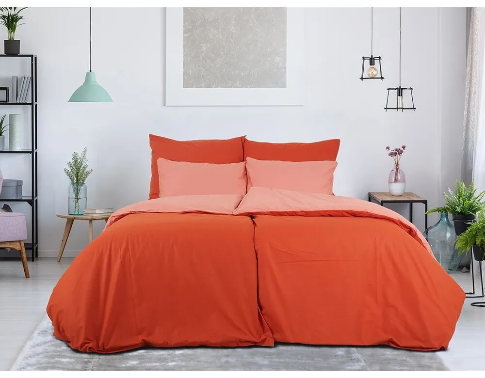 B.E.S. Petrovice Bawełniana pościel Double faceceglana/rdzawa, 220 x 200 cm, 2 szt. 70 x 90 cm