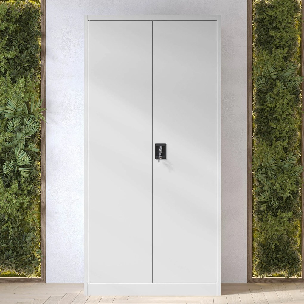 Szafa metalowa ubraniowa z półkami DAWID, 900 x 1850 x 450 mm, szara