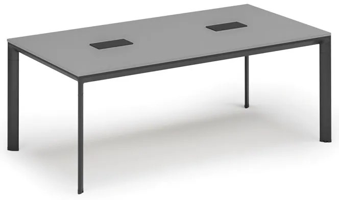 Stół konferencyjny PRIMO INVITATION, 200x100 cm, szary + 2x port blatowy TYP VI, czarny