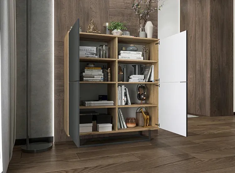 Czterodrzwiowa komoda dąb wotan + grafit W0-S59