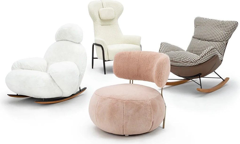 Designerski fotel wypoczynkowy z pluszu Teddy Low różowy