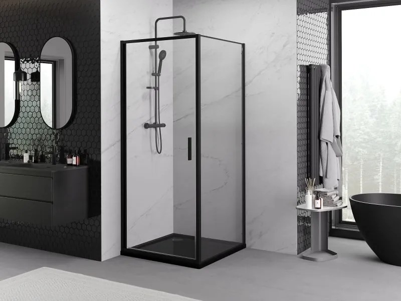 Mexen Exo kabina prysznicowa uchylna 95 x 95 cm, transparent, czarna - 817-095-095-70-00