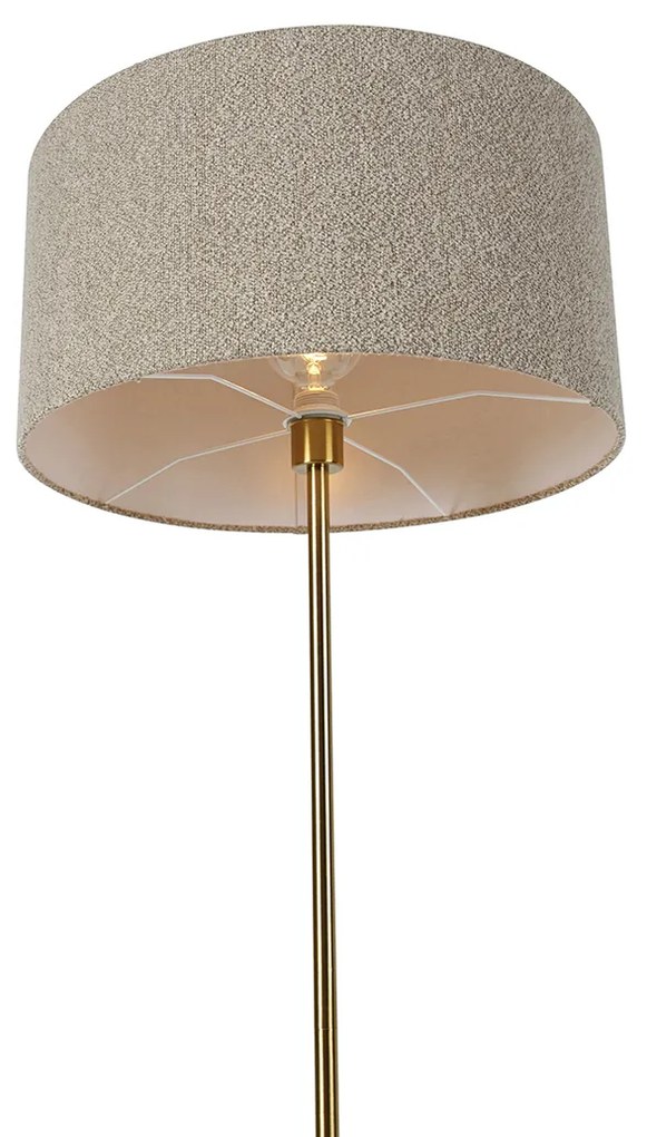 Nowoczesna lampa podłogowa mosiężna z abażurem boucle taupe 50cm - KasoDesignerski Oswietlenie wewnetrzne