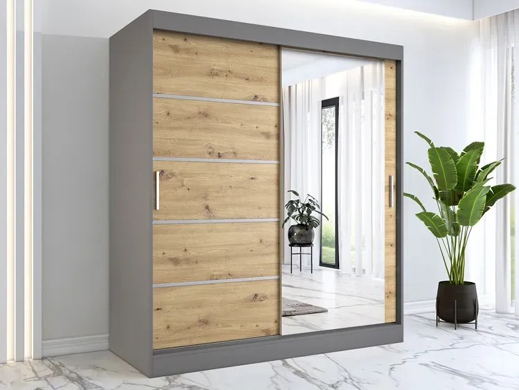 Szafa przesuwna 180 cm antracyt + dąb artisan - Marmos 5X