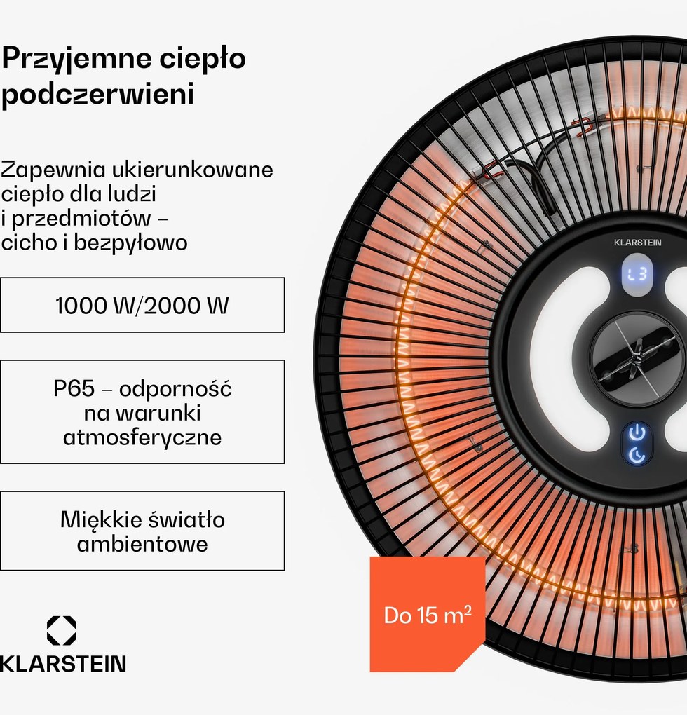 Klarstein LumiHeat Smart 2000W 15m² Promiennik Podczerwieni Sufitowy Czarny