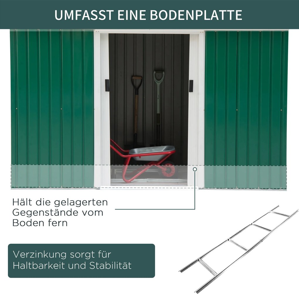 Outsunny domek narzędziowy z drzwiami przesuwnymi jasnozielony stalowy 280x130x172 cm funkcjonalna szopa na narzędzia | Aosom PL