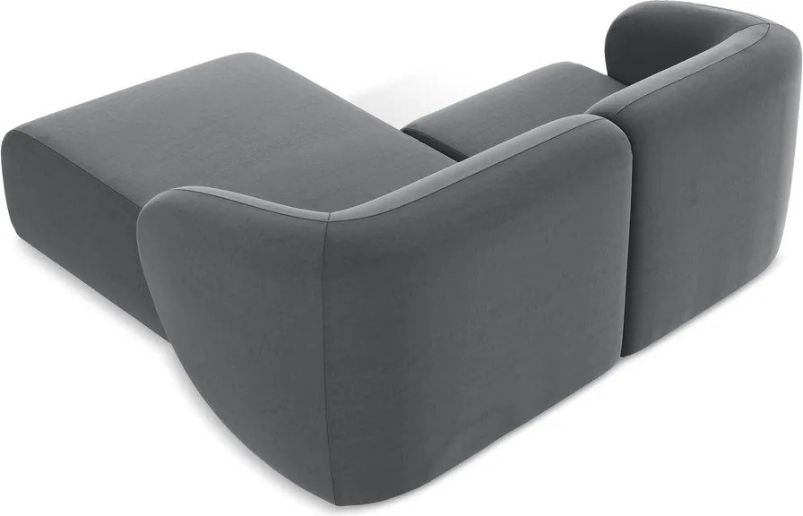 Szary aksamitny narożnik (prawostronny/z szezlongiem) Lani – Makamii