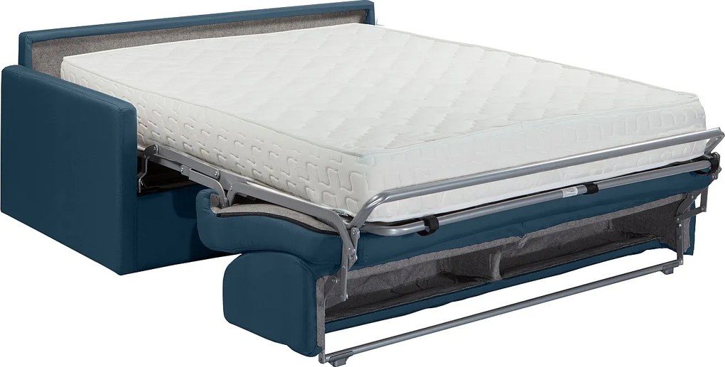 Kanapa 4-osobowa rozkładana typu express z granatowego weluru z siedziskiem z pianki z pamięcią kształtu - Powierzchnia 160 cm - Materac 22 cm z siedziskiem z pianki z pamięcią kształtu CALIFE
