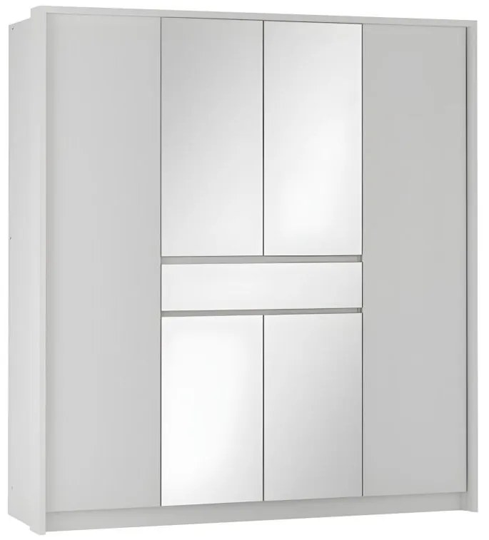Szafa 6 drzwi i 1 szuflada - Z lustrem - Dł. 200 cm - Biały - ZADIA